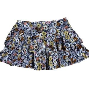 NWT American Eagle Blue Orange Floral Boho Tiered Mini Skirt Size Large